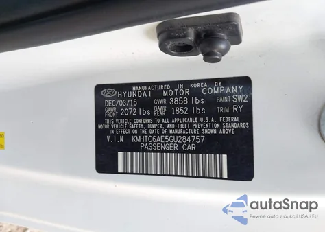 2016 Hyundai Veloster Turbo z USA, uszkodzony, nr VIN KMHTC6AE5GU284757